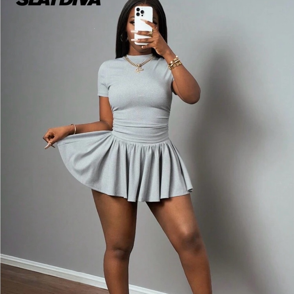 SHEIN Silver Shimmer Mini Skirt Set